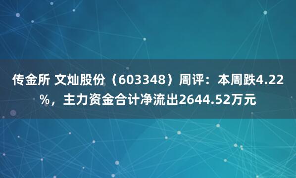 传金所 文灿股份（603348）周评：本周跌4.22%，主力资金合计净流出2644.52万元